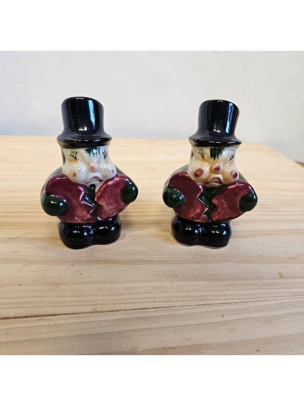 Vintage 50s Handpainted Broken Heart Ladybug Salt and Pepper Ceramic Shakers